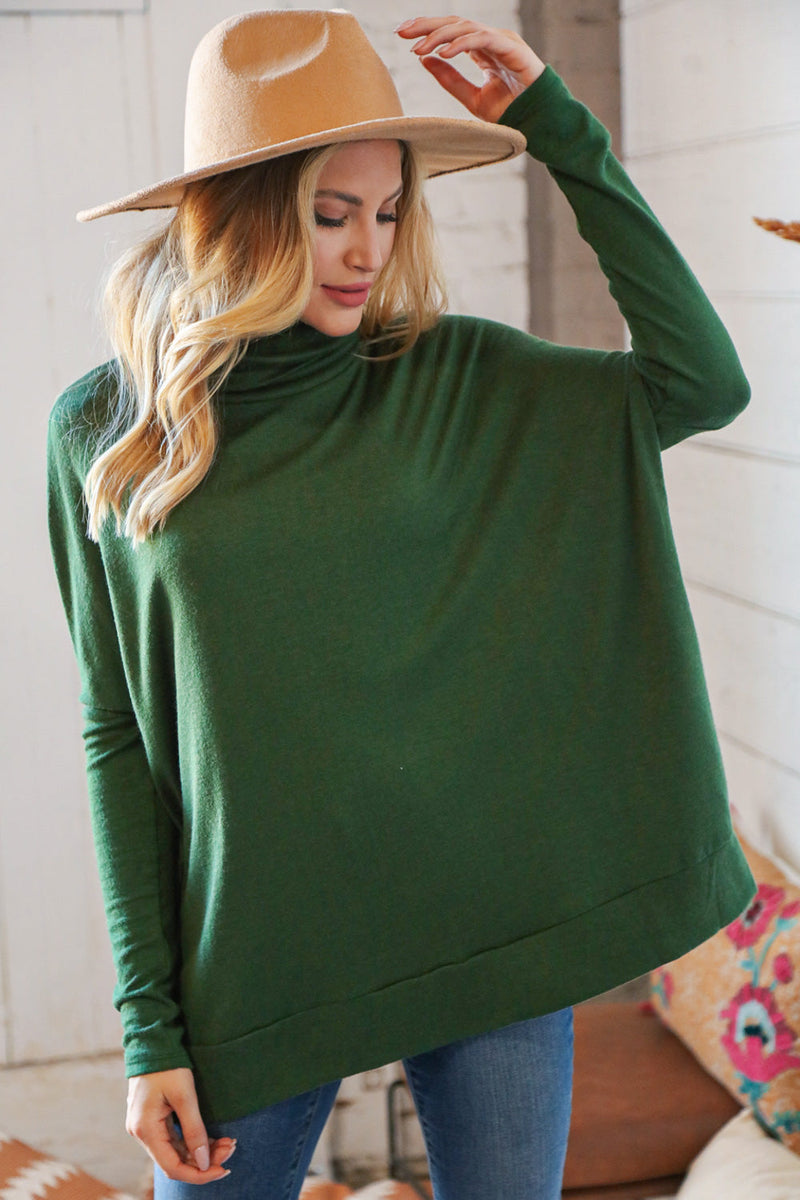 Green Cashmere Feel Turtleneck Sweater