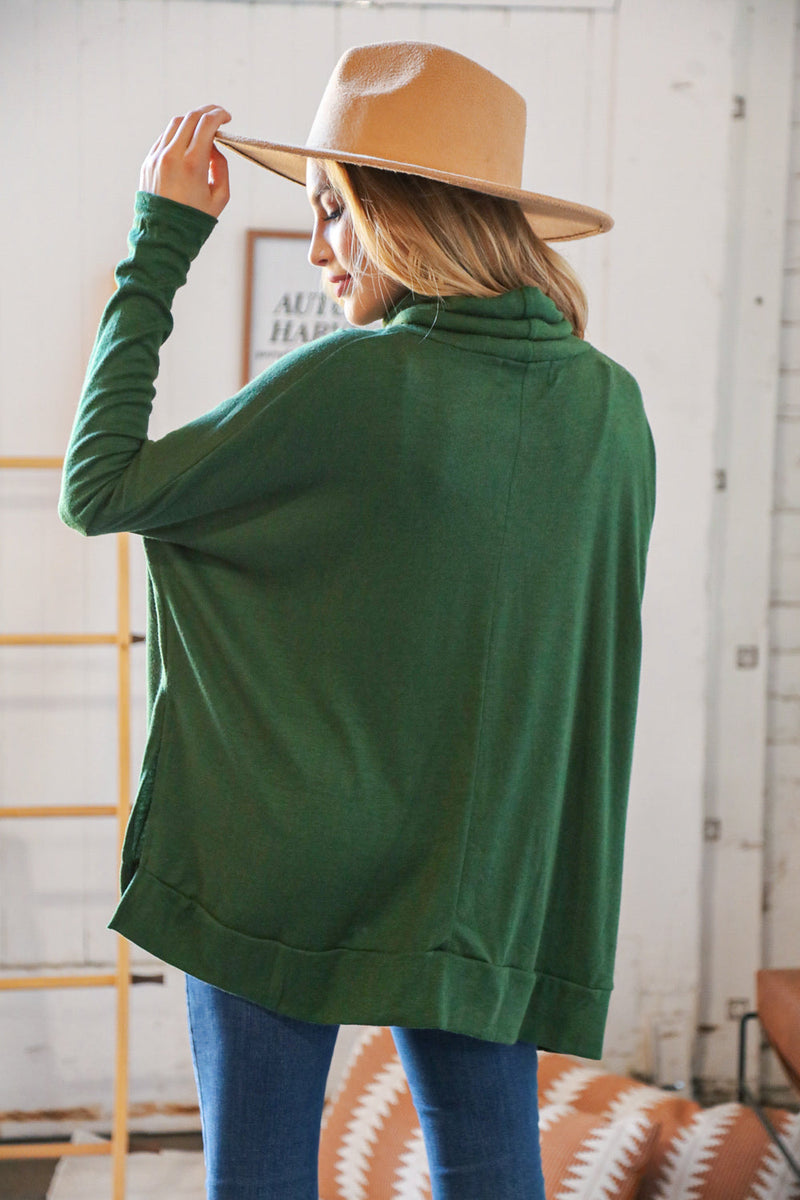 Green Cashmere Feel Turtleneck Sweater