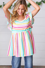 Lavender Rainbow Stripe Babydoll Top