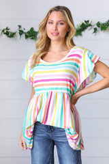 Lavender Rainbow Stripe Babydoll Top