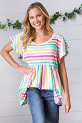 Lavender Rainbow Stripe Babydoll Top