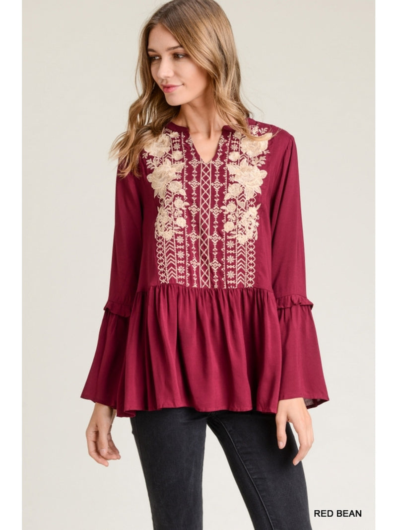 Toast Of The Town Jewel Embroidered Peplum Top