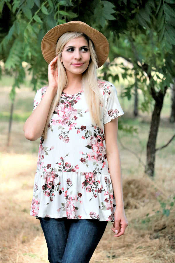 Blossom Peplum Top in Ivory