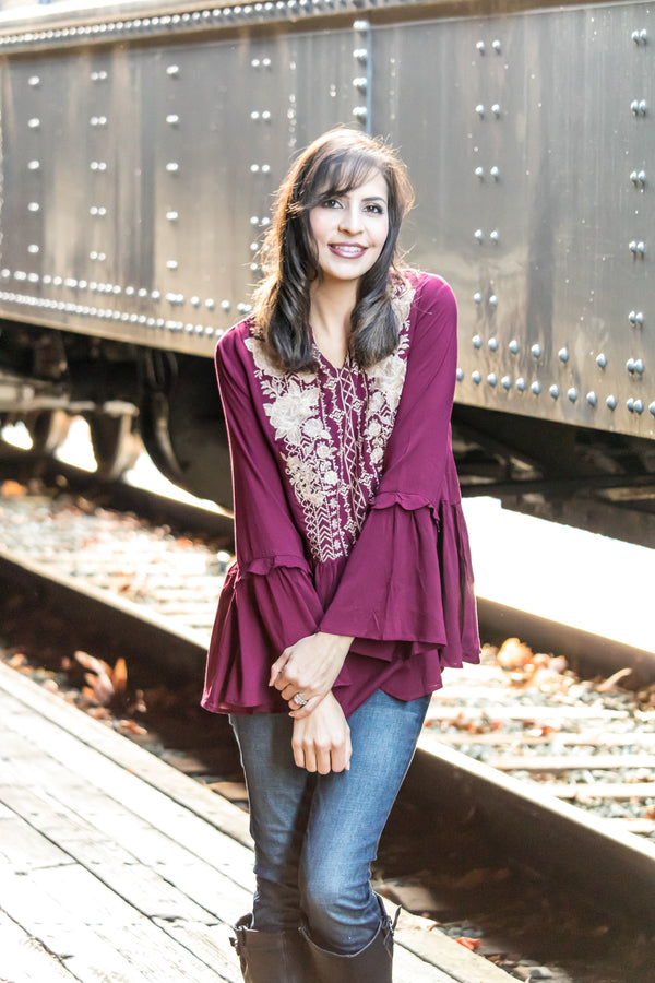 Toast Of The Town Jewel Embroidered Peplum Top