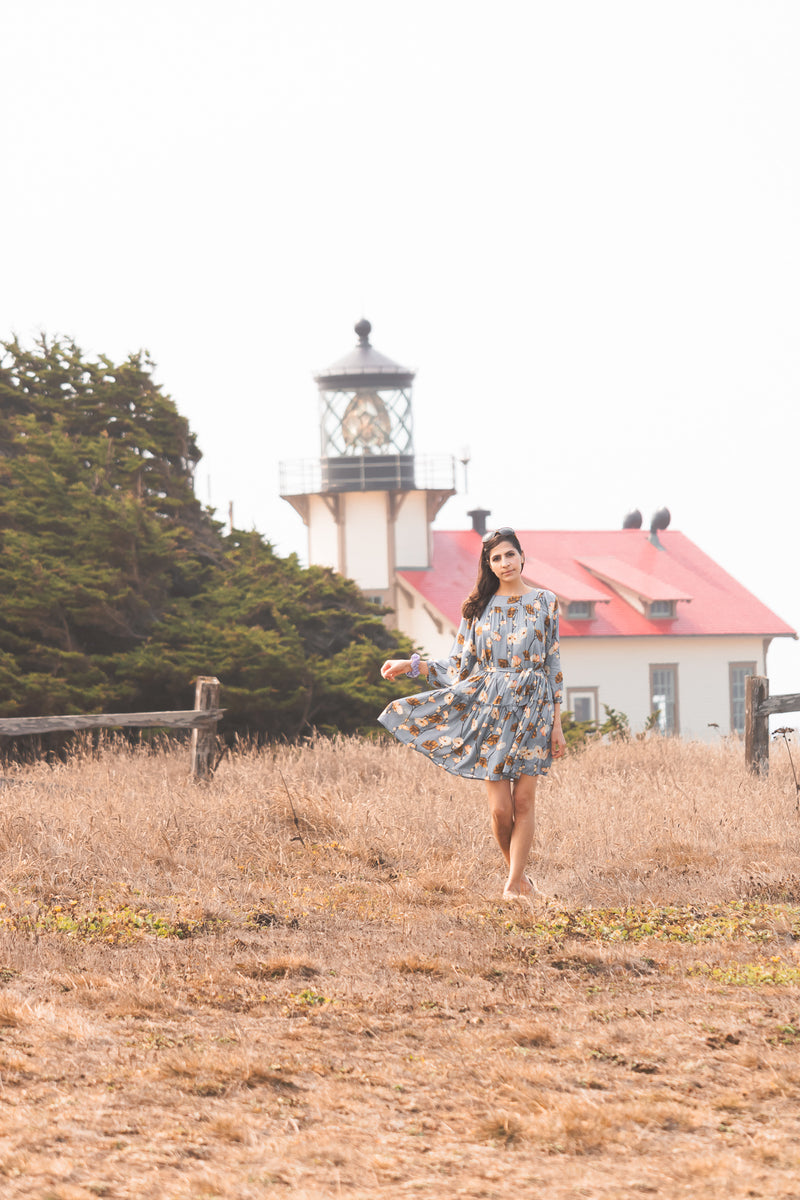 Autumn Harvest Dress In Dusty Blue