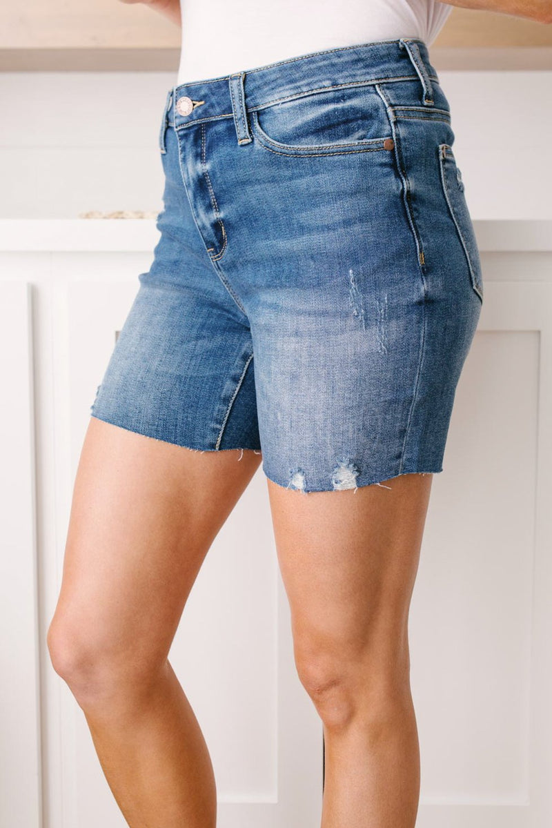 Judy Blue  Straight Edge Dark Wash Jean Shorts