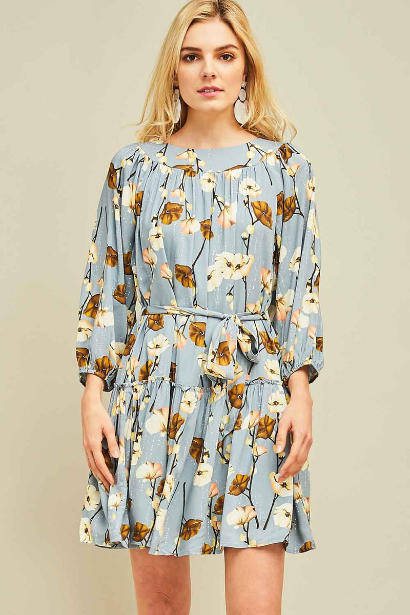 Autumn Harvest Dress In Dusty Blue