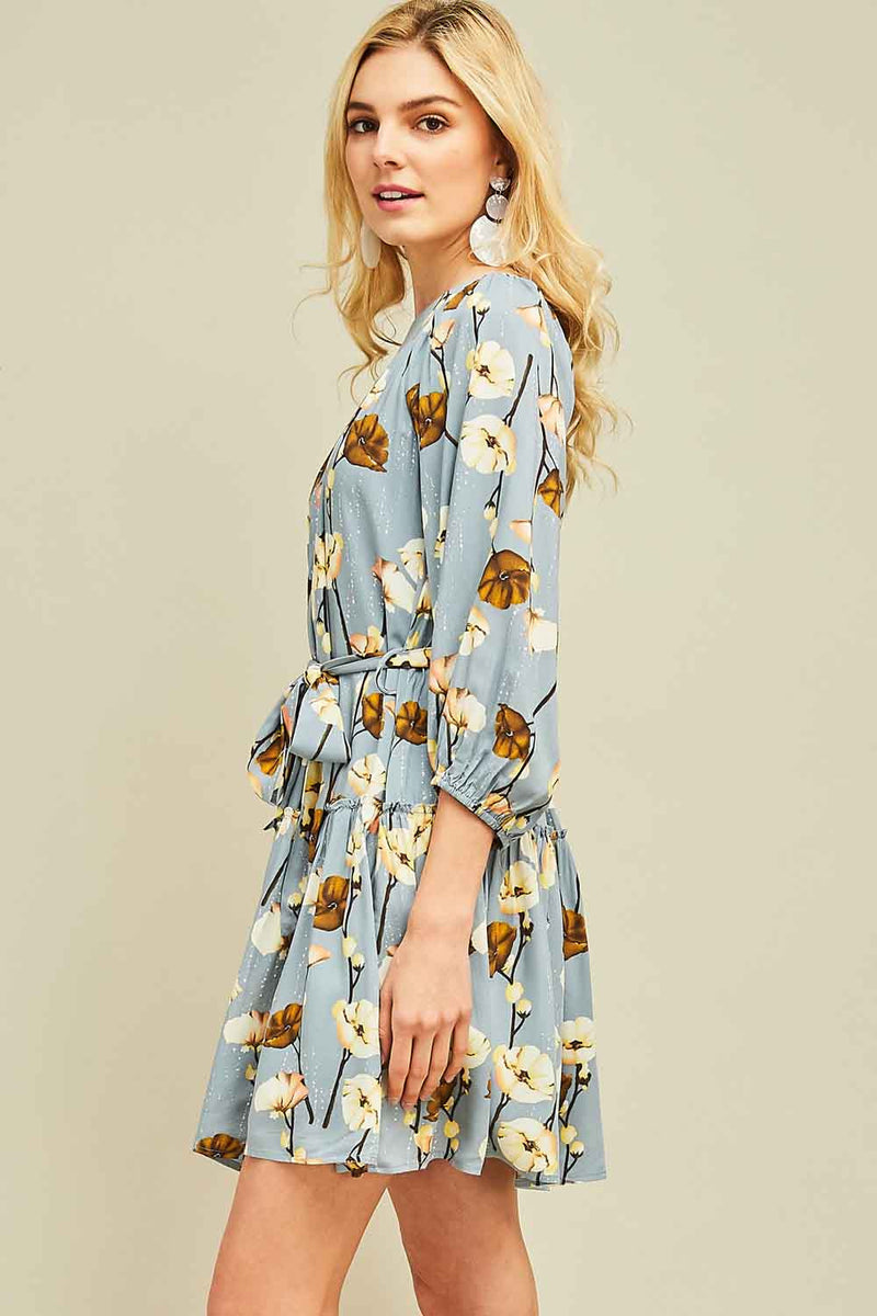 Autumn Harvest Dress In Dusty Blue