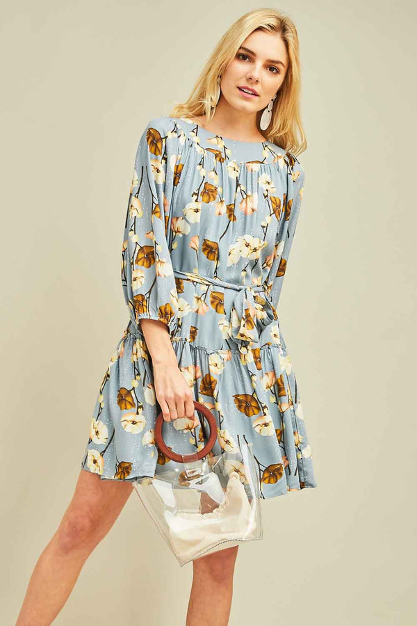 Autumn Harvest Dress In Dusty Blue