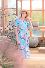 Rose Midi Dress In Powder Blue