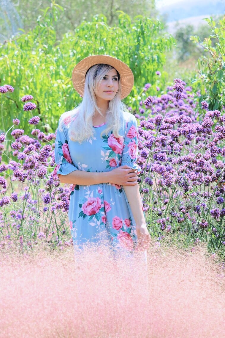 Rose Midi Dress In Powder Blue – Forever Dolled Up