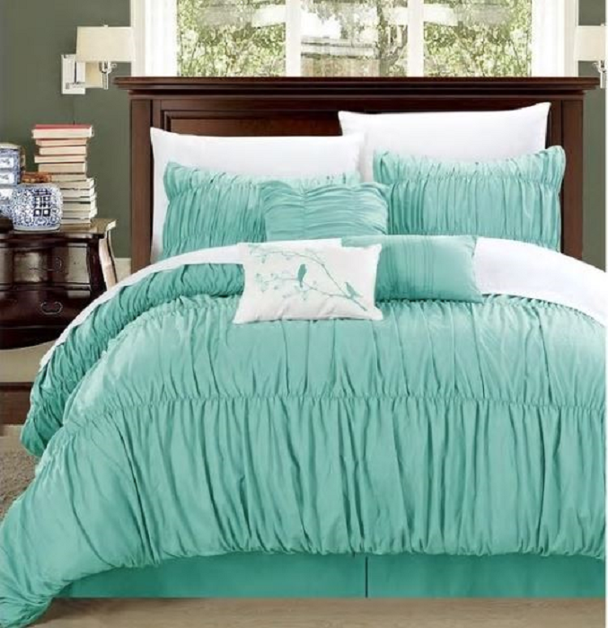 Chic Home Frances 7 Piece Aqua Pleated And Ruffled Comforter Set