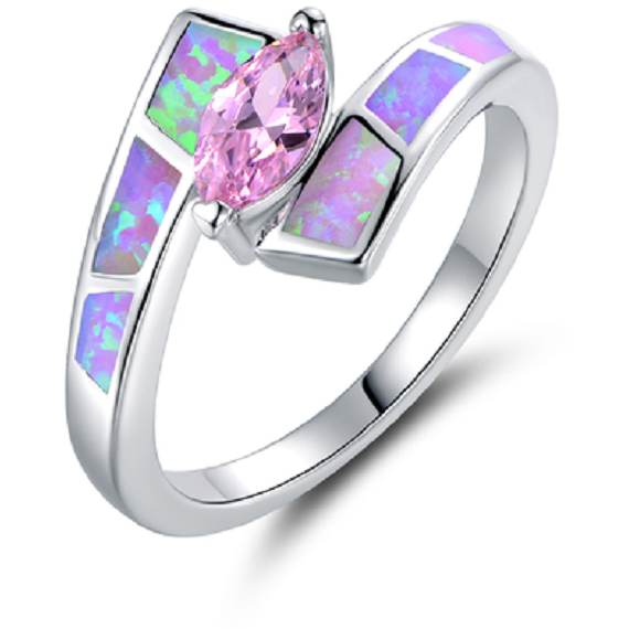 18K White Gold Plated Pink CZ & Pink Fire Opal Ring – New Fashion Finds ...