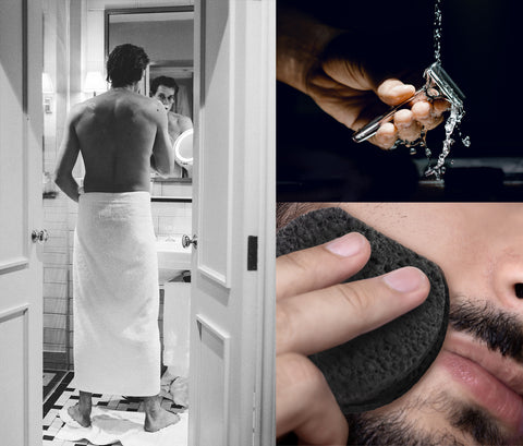 LUFO face sponge infused with charcoal cleans the skin before shaving