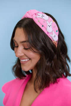 SomeBunny Loves You Easter Bunny Beaded Headband - Pink