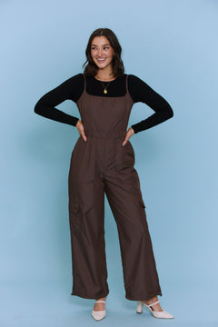 Take Me Anywhere Cargo Jumpsuit - Brown