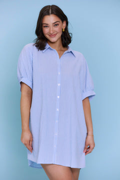 Take Me To Paradise Button Down Mini Dress - Light Blue