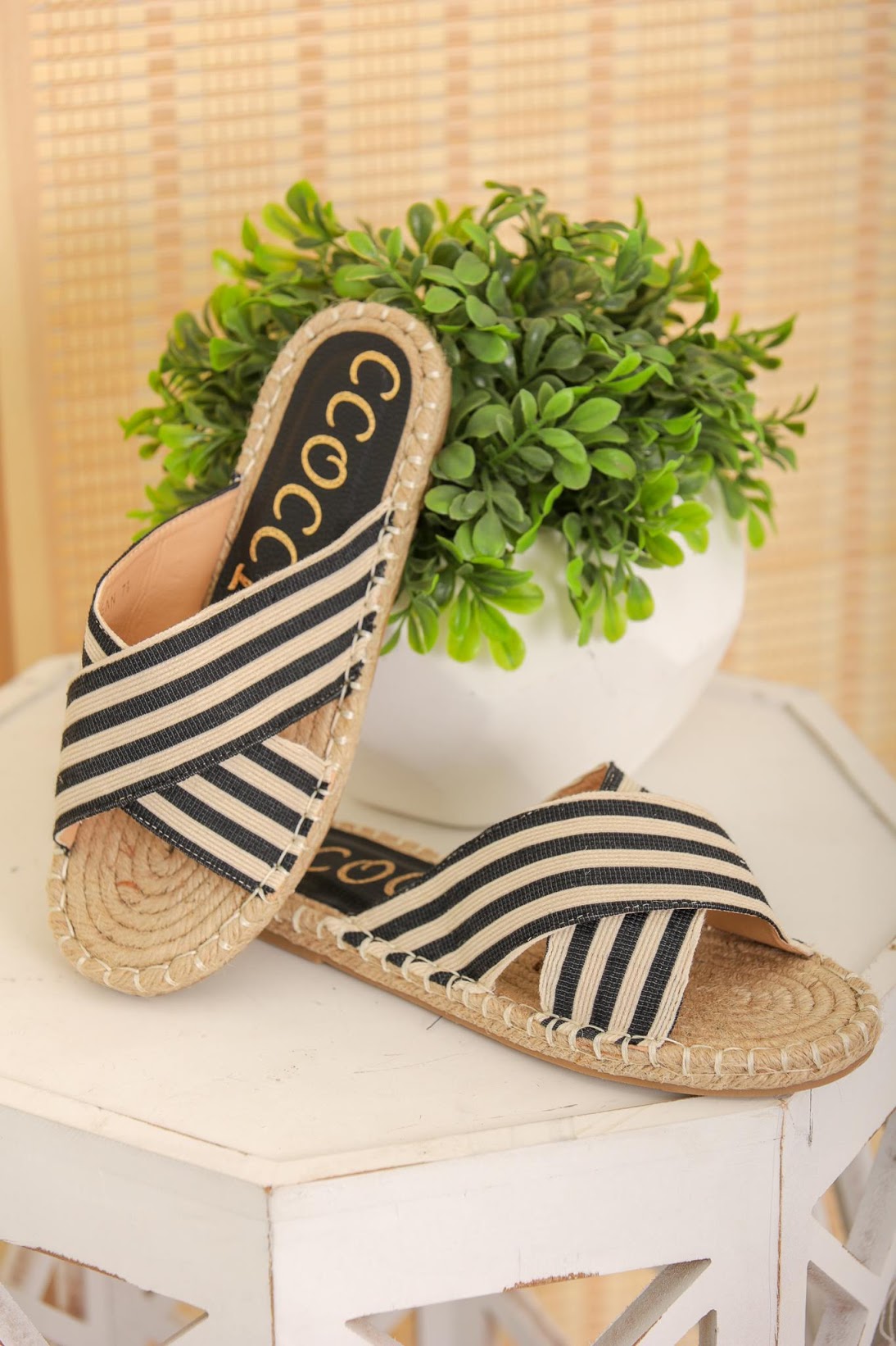 black striped sandals