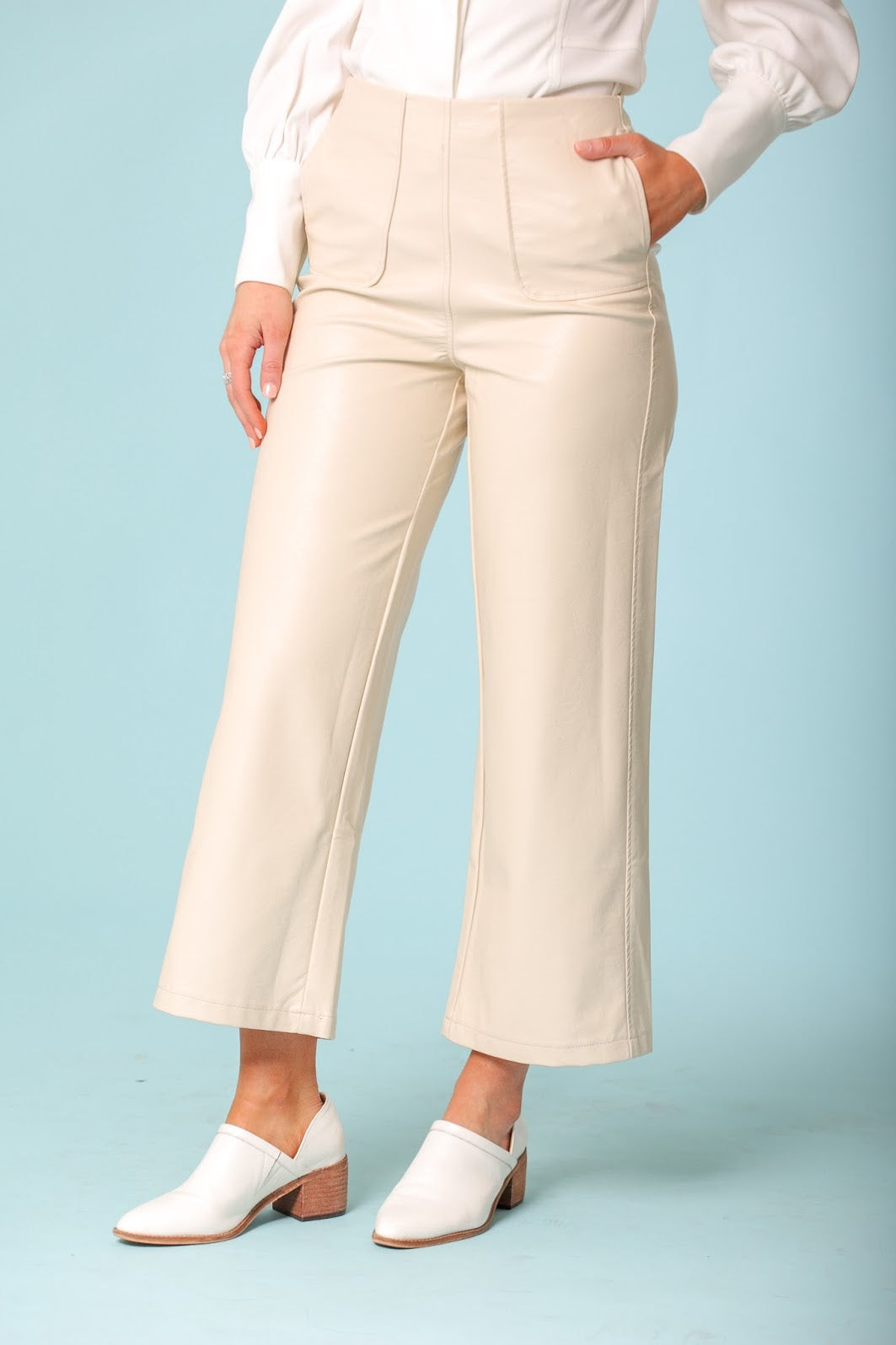 beige faux leather pants