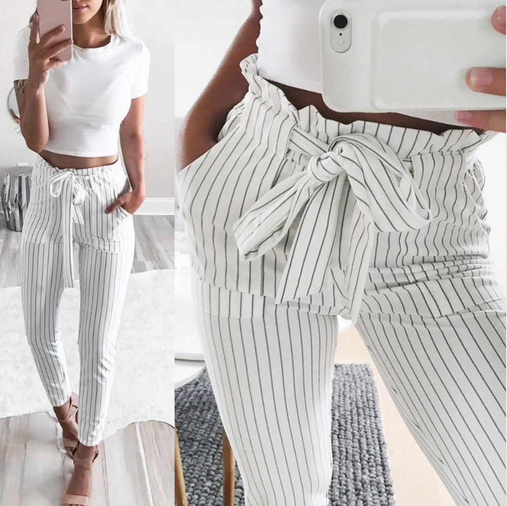 striped tie waist trousers