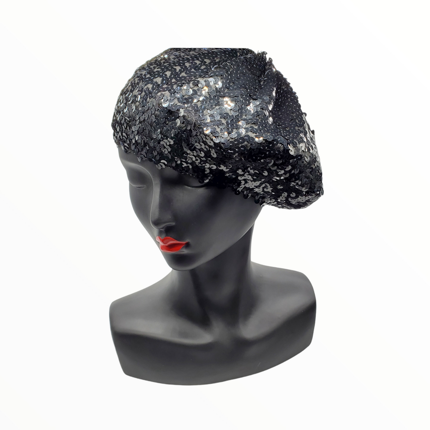 black sequin beret hat