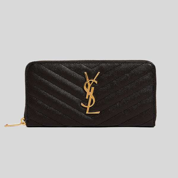 NIB SAINT LAURENT YSL CASSANDRE CARD CASE BLACK GRAIN DE POUDRE EMBOSSED  LEATHER