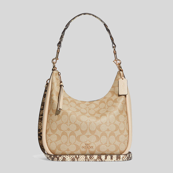 COACH KATY SATCHEL IN SIGNATURE CANVAS (GOLD/BROWN SHELL PINK)