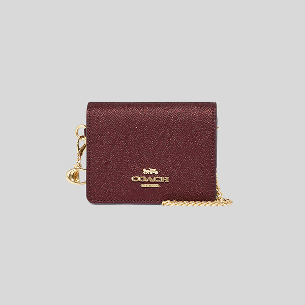 Coach Mini Wallet On A Chain With Floral Whipstitch Faded Blush