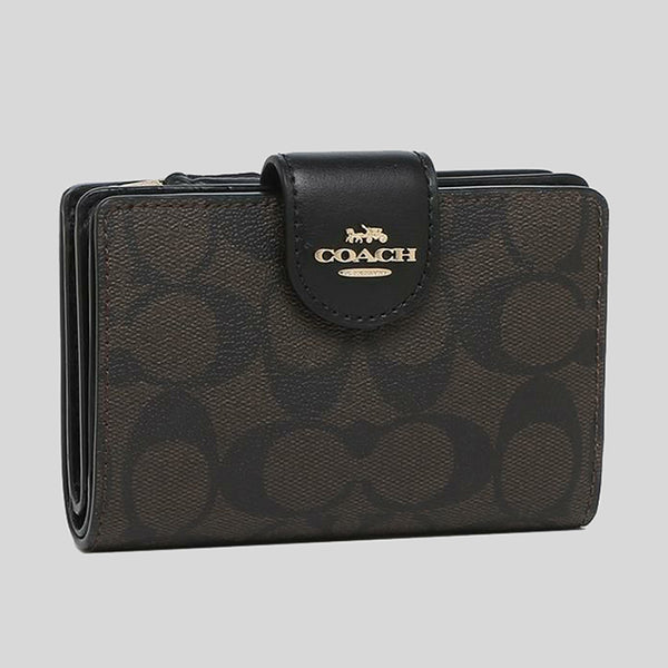 Coach Medium Id Zip Wallet With Border Quilting C7367 Black Multi