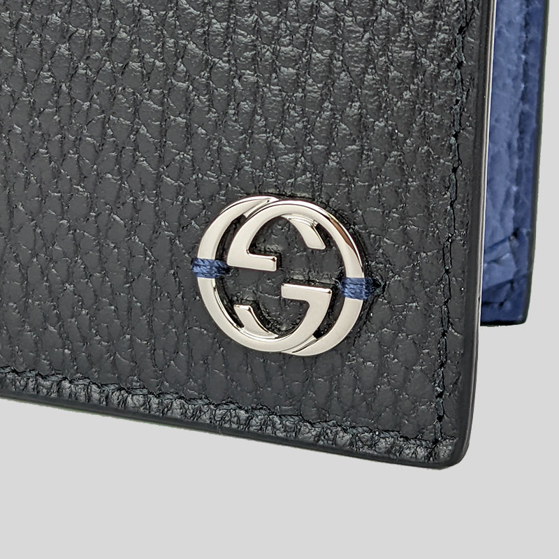 GUCCI Men's Leather Long Bifold Wallet With Interlock GG Logo Black/Bl ...