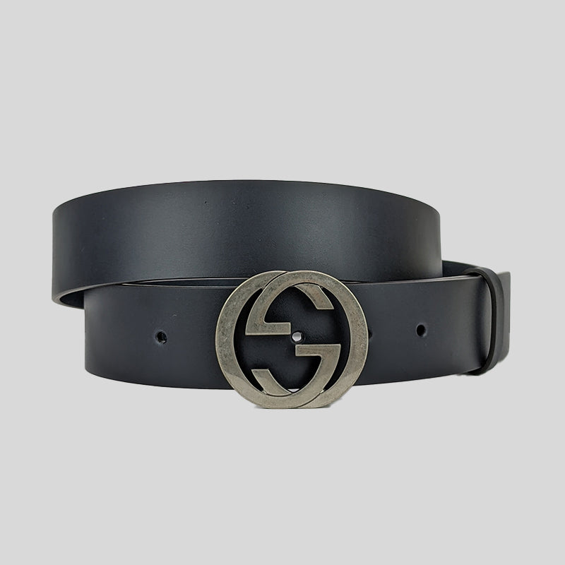 GUCCI Men's Leather belt with interlocking G Midnight Blue 546389 ...