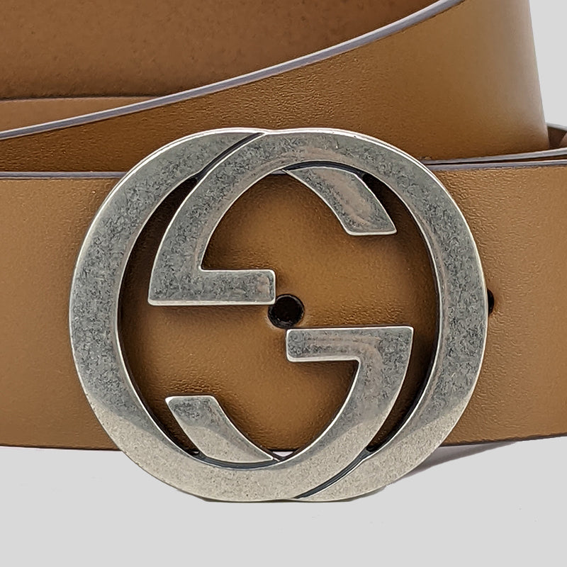 GUCCI Men's Leather belt with interlocking G Brown 546389 – LussoCitta