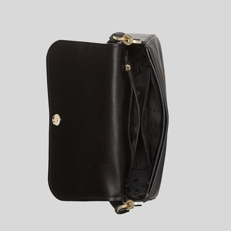 Kate Spade Staci Saffiano Leather Flap Shoulder Bag Black K9324 ...