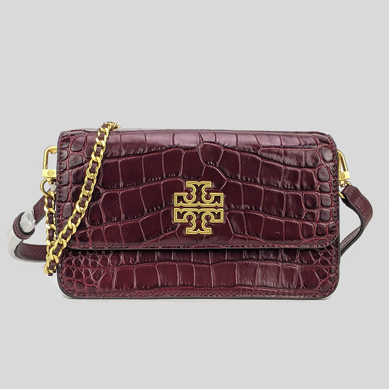 Tory Burch Britten Croc Convertible Crossbody Bag Claret 86063 – LussoCitta