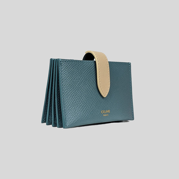Celine Large Strap Wallet 10B633 Women's Calfskin Long Wallet (bi-fold)  Gray Brown,Light Green | eLADY Globazone