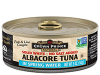 Crown Prince Natural Albacore Tuna Solid White No Added Salt in Spring Water - 142g