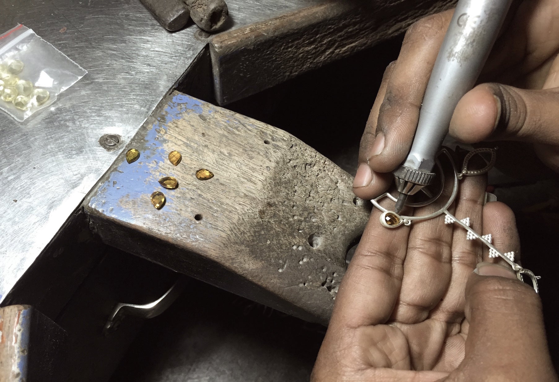 Bidri jewelry in making. Handmade sterling silver jewelry by Lai