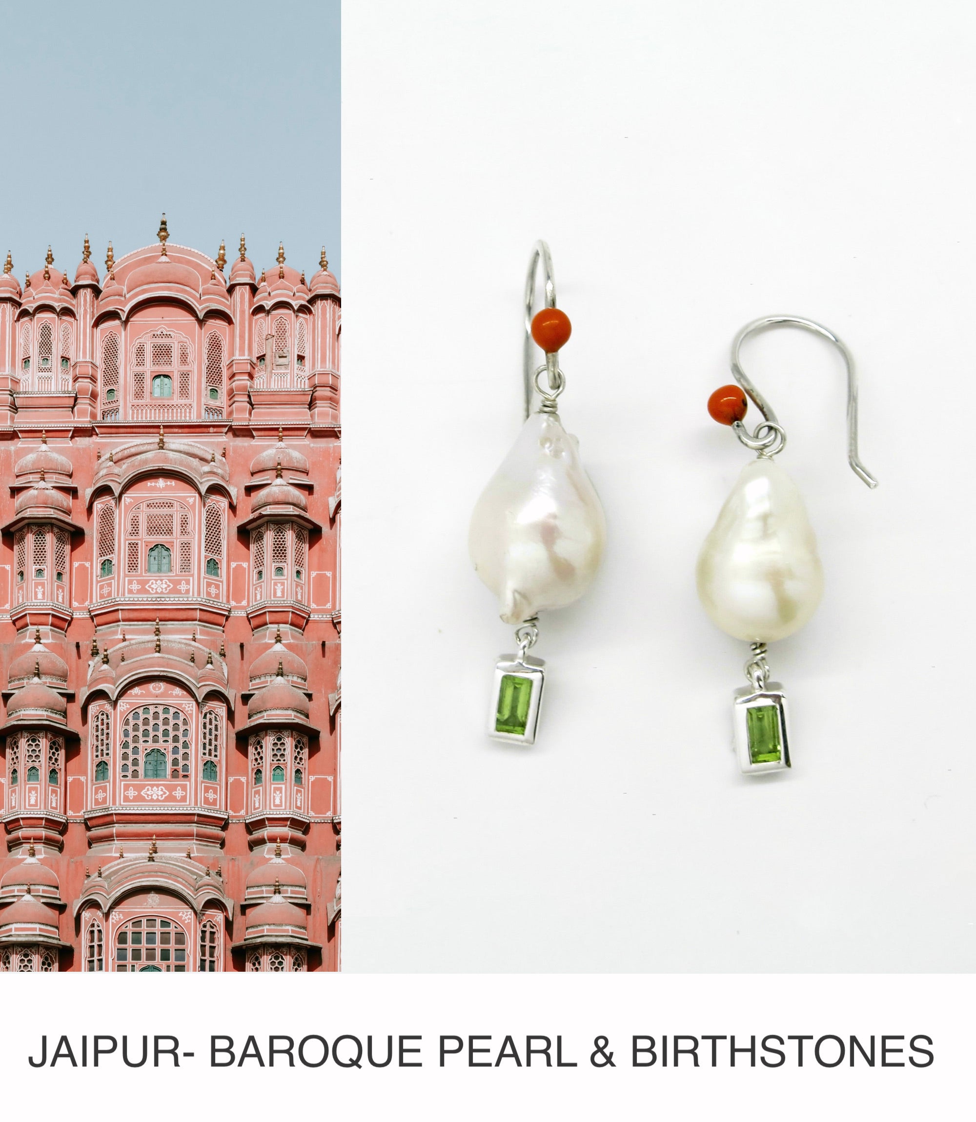 Baroque pearls and enamel birthstone sterling silver jewelry collection