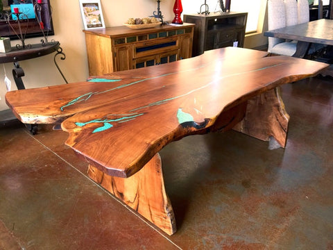 Live Edge Mesquite Rustic Dining Table Turquoise Inlay ...