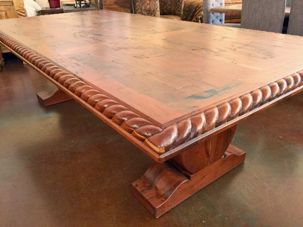 Rope Edge Pedestal Mesquite Rustic Dining Table La Casona Custom Furniture