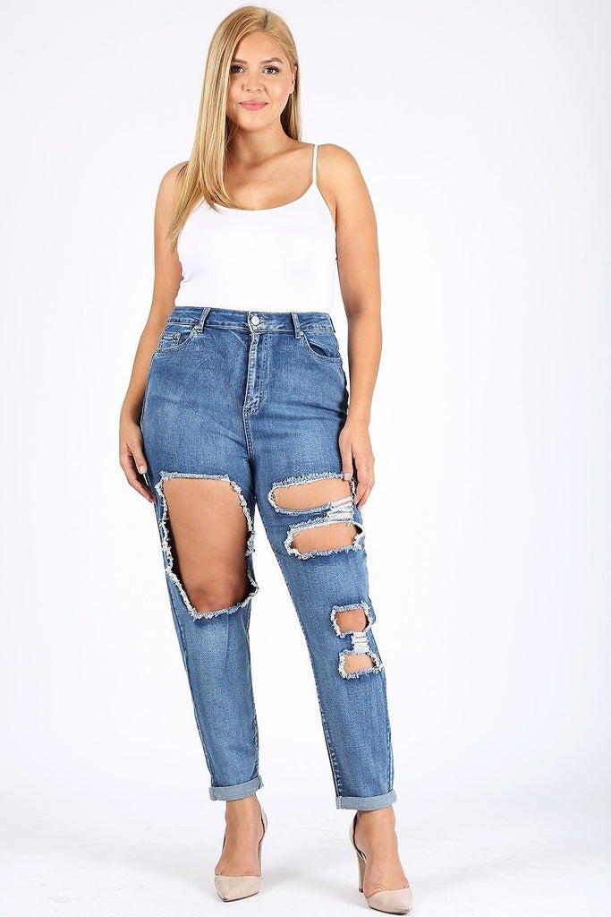 High Waisted Distressed Roll Up Jeans – RockerBelles LLC