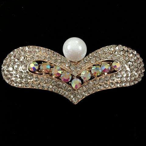 Oleander Hair Clip - Beautiful Rhinestone & Artificial Pearl Barrette Clip-Decorative Barrette Clip Hair Jewellery Bridal Wedding Party Hairstyle Accessory-BC24-The Style Diva - India