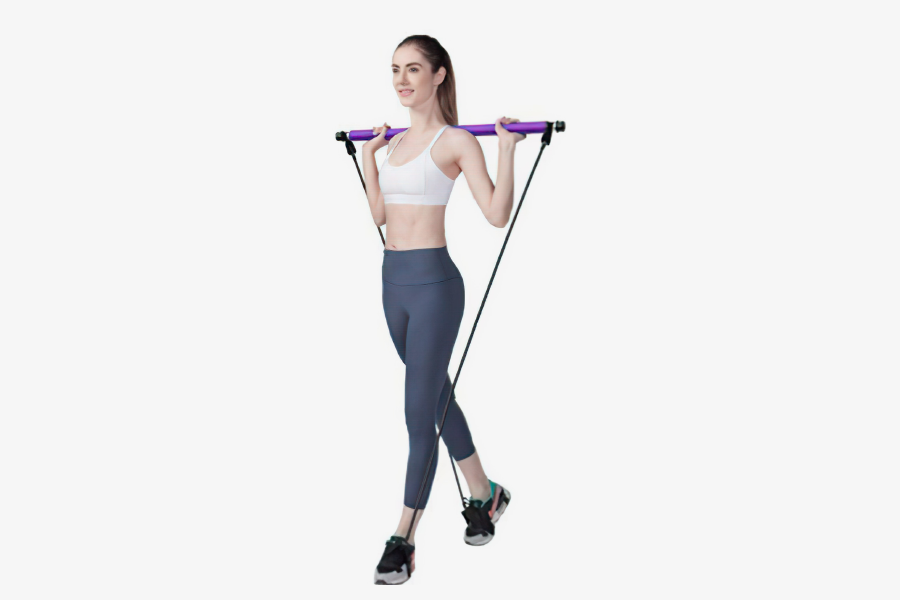Portable Pilates Bar Kit Home Exercise Stick With Resistance Band Toning  Gym UK