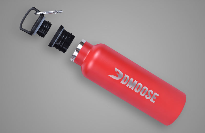 Different parts of DMoose red insulated bottle