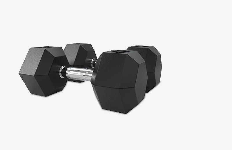 Unique shaped rolling free DMoose hex dumbbells