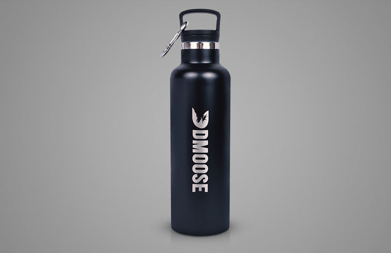 DMoose insulated water bottle with handle used for carrying water 