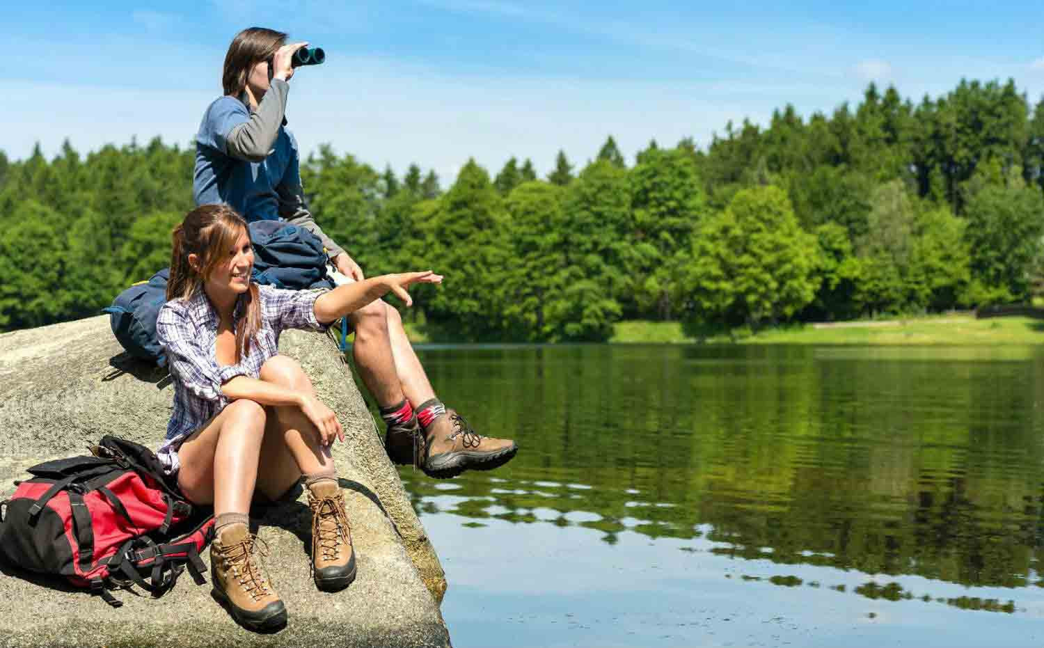 Man and woman using binoculars 