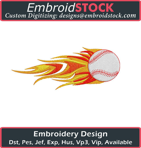Fire Baseball Embroidery Design - Embroidstock
