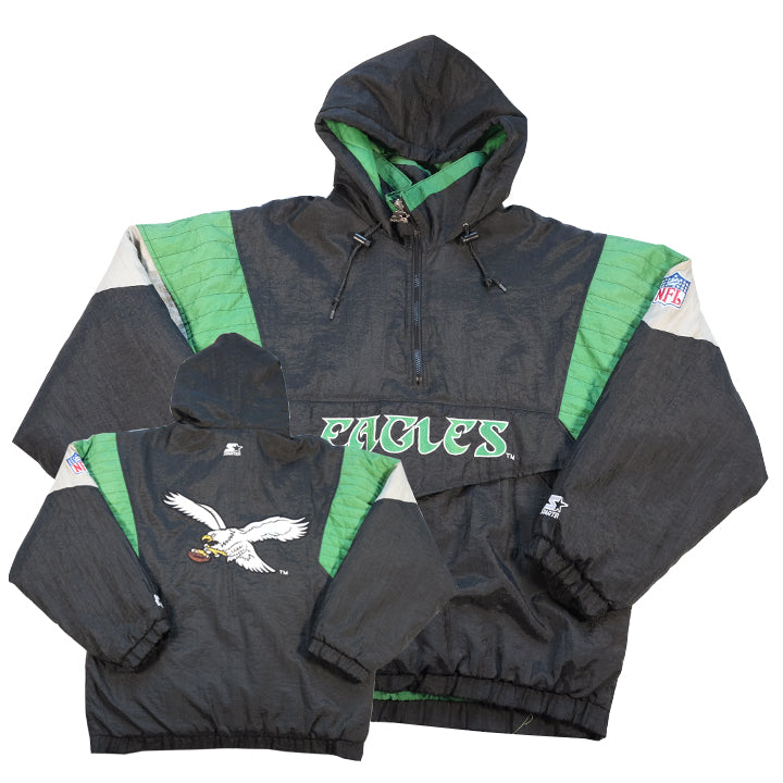 Men's Starter White/Kelly Green Philadelphia Eagles Thursday Night Lights  Half-Zip Hoodie Jacket