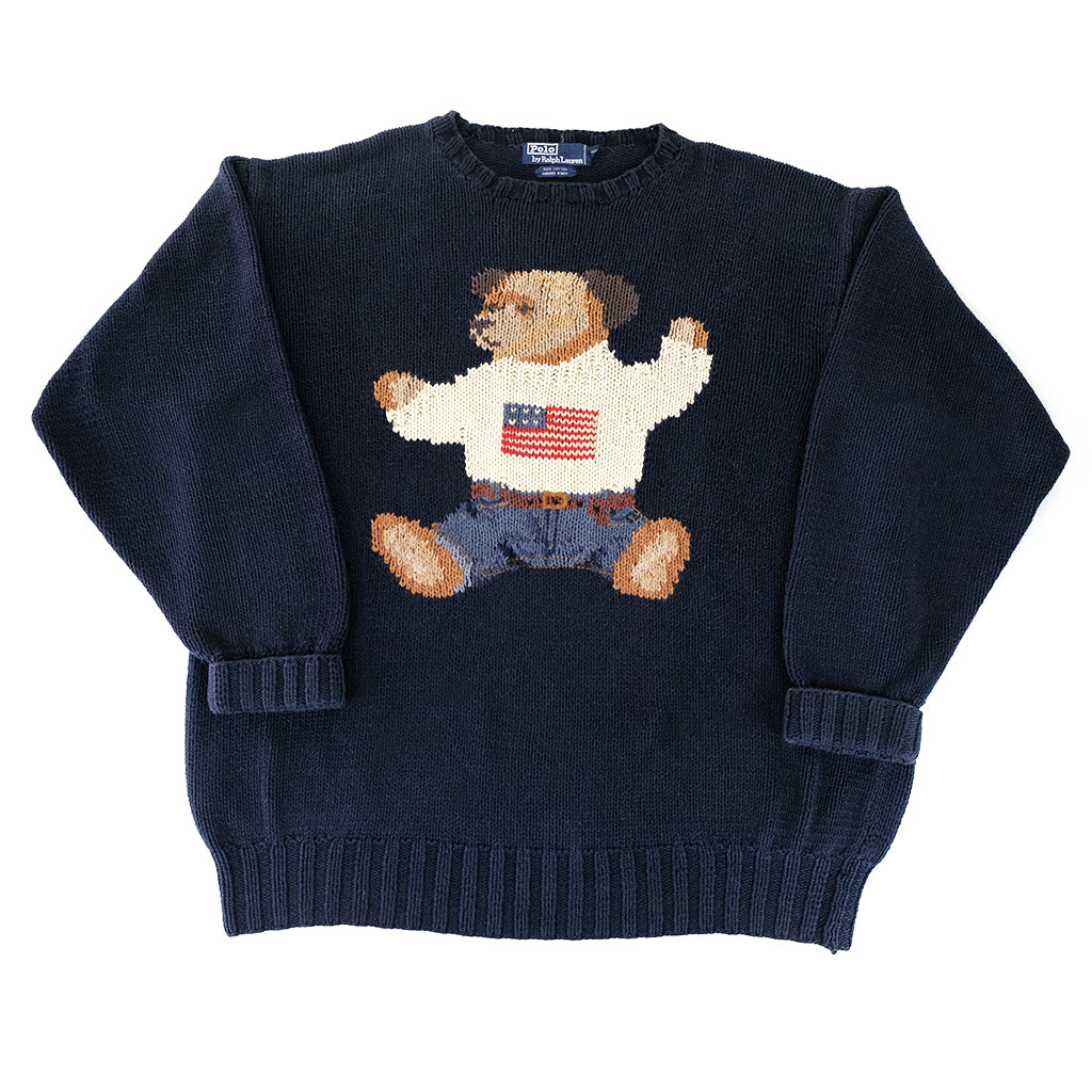Vintage RARE 1990s Polo Ralph Lauren Sitting Bear Hand Knit Sweater - –  Steep Store